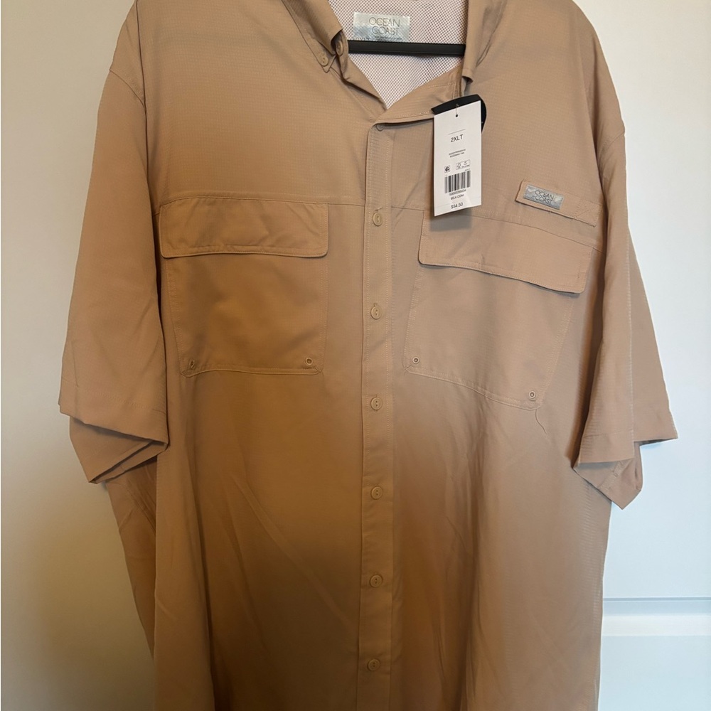 Men's Tan Button Down Fishing Shirt